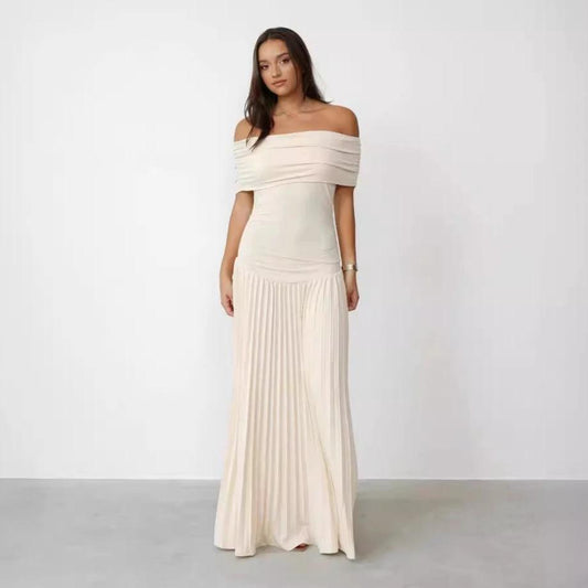 Off-shoulder Pleated New Versatile Dress by GJG Denim