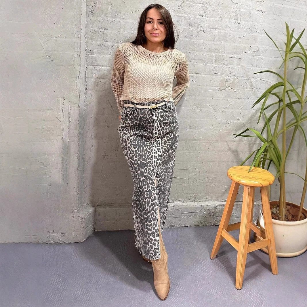 Leopard Print Straight Ankle-length Skirt by GJG Denim