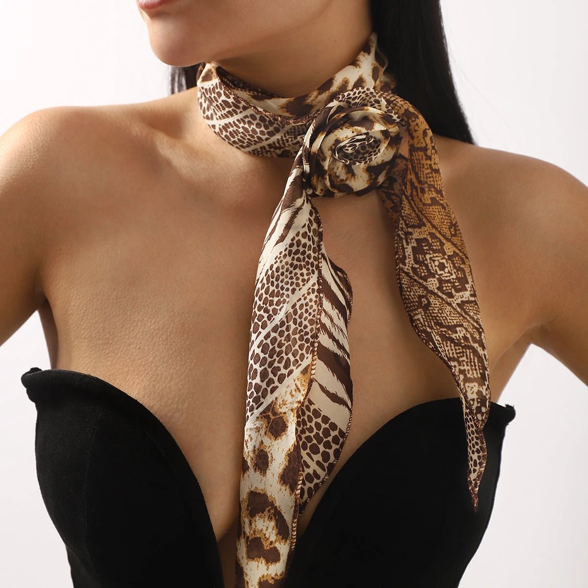 Silk Scarf Strip High-grade Leopard Print Polka Dot Rose by GJG Denim