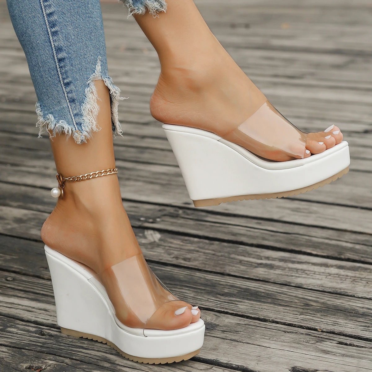 Fashion Wedge Transparent Sandals by GJG Denim