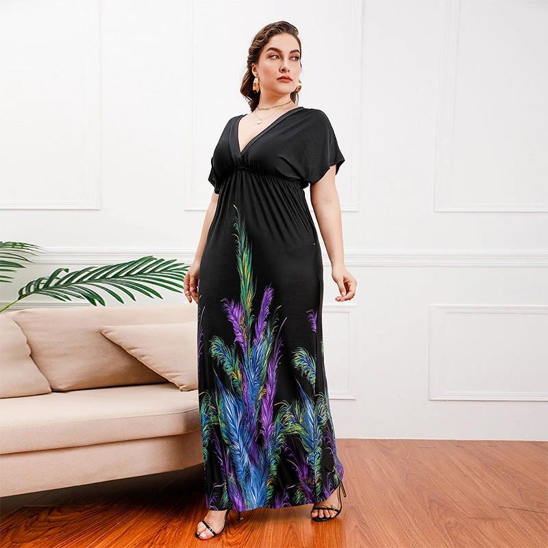 Plus Size Bohemian Girls Extra Long Extra Large Ice Silk Dress Holiday Beach Dress Midi Dress by Lady Ros