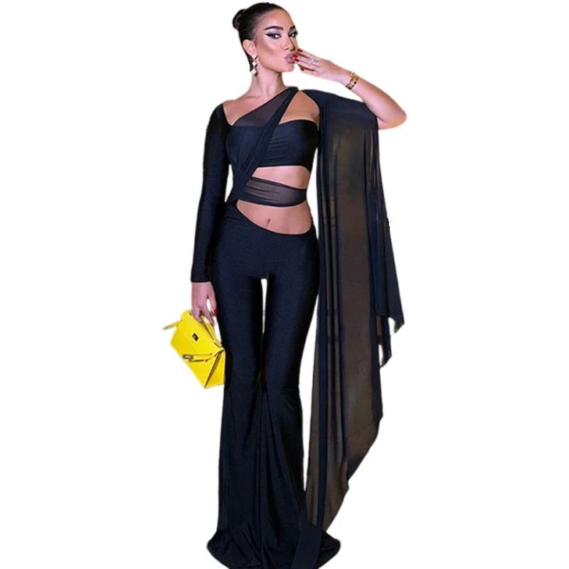 Women's Solid Color Sexy Cutout Irregular Design Slim Fit Bodysuit by GJG Denim