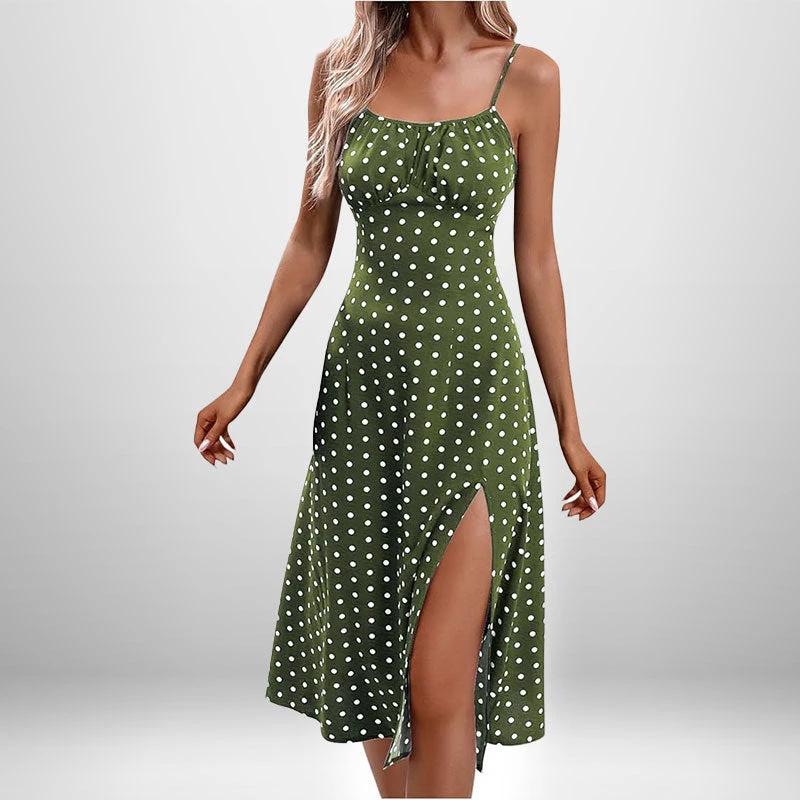 European And American Amazon New Women's Fashion Printed Self-tie Slit Sling Dress by GJG Denim