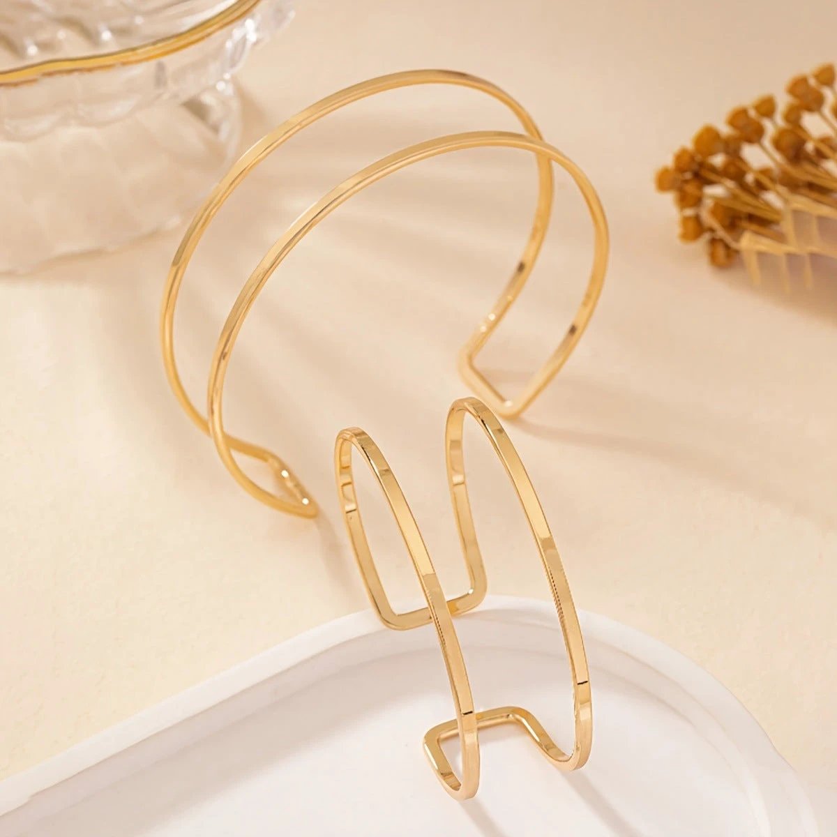 Double-layer Hollow Gold Bangle Bracelet Ladies by GJG Denim