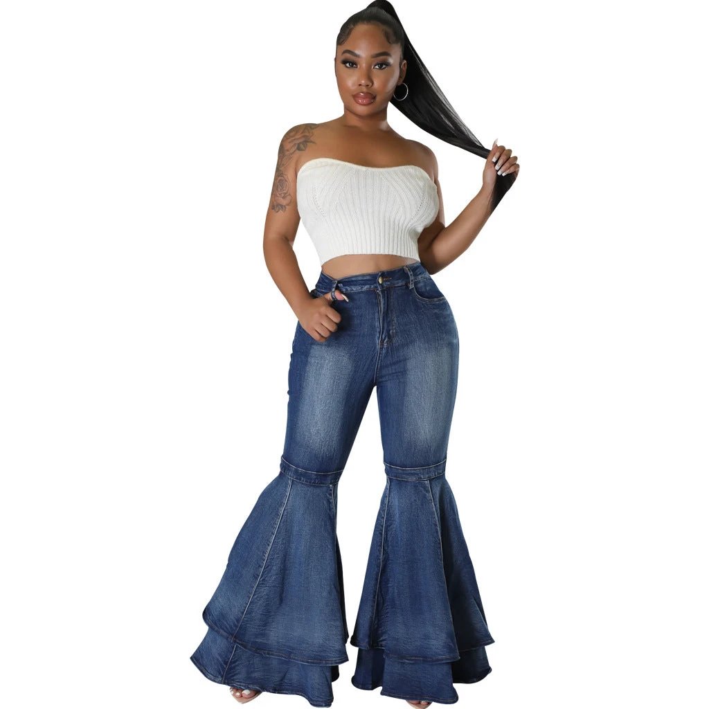 Wide Leg Denim Stretch Flared Pants by GJG Denim