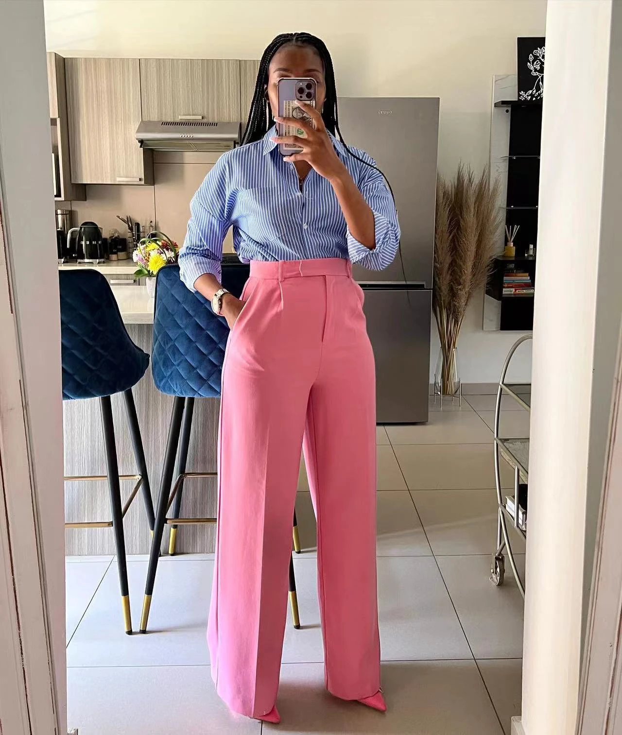 Women's High Waist Straight-leg Wide-leg Pants by GJG Denim