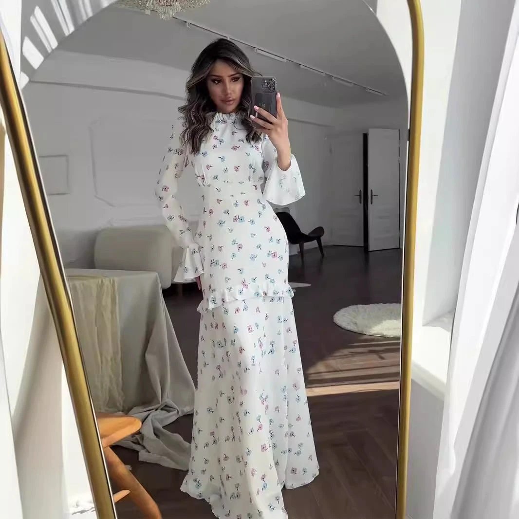 Gentle Floral Flounce Long Dress by GJG Denim