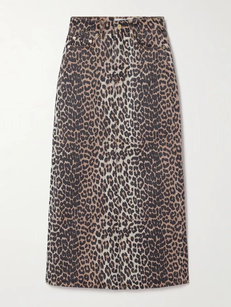 Leopard Print Straight Ankle-length Skirt by GJG Denim