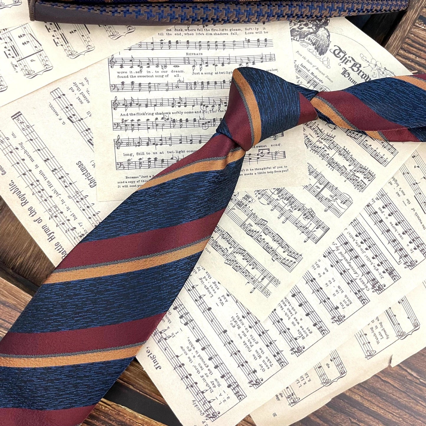 Men's Ties Retro Coffee Color Orange Red Striped Tie Hand Hit 8CM by GJG Denim
