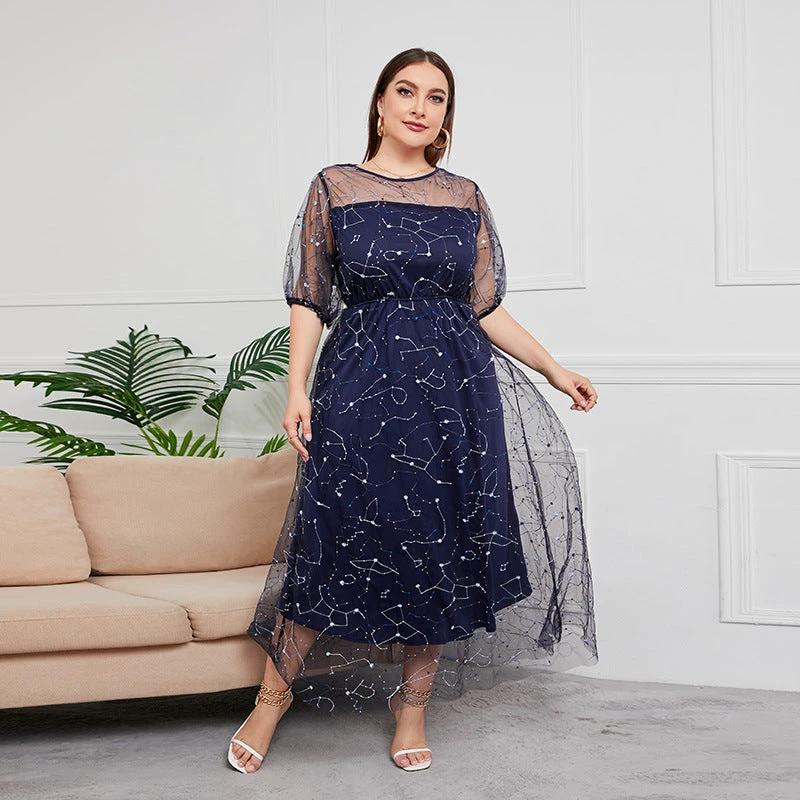 Plus Size New French Hepburn Dress Women Mesh Banquet Party Maxi Dress Prom Dresses by Lady Ros