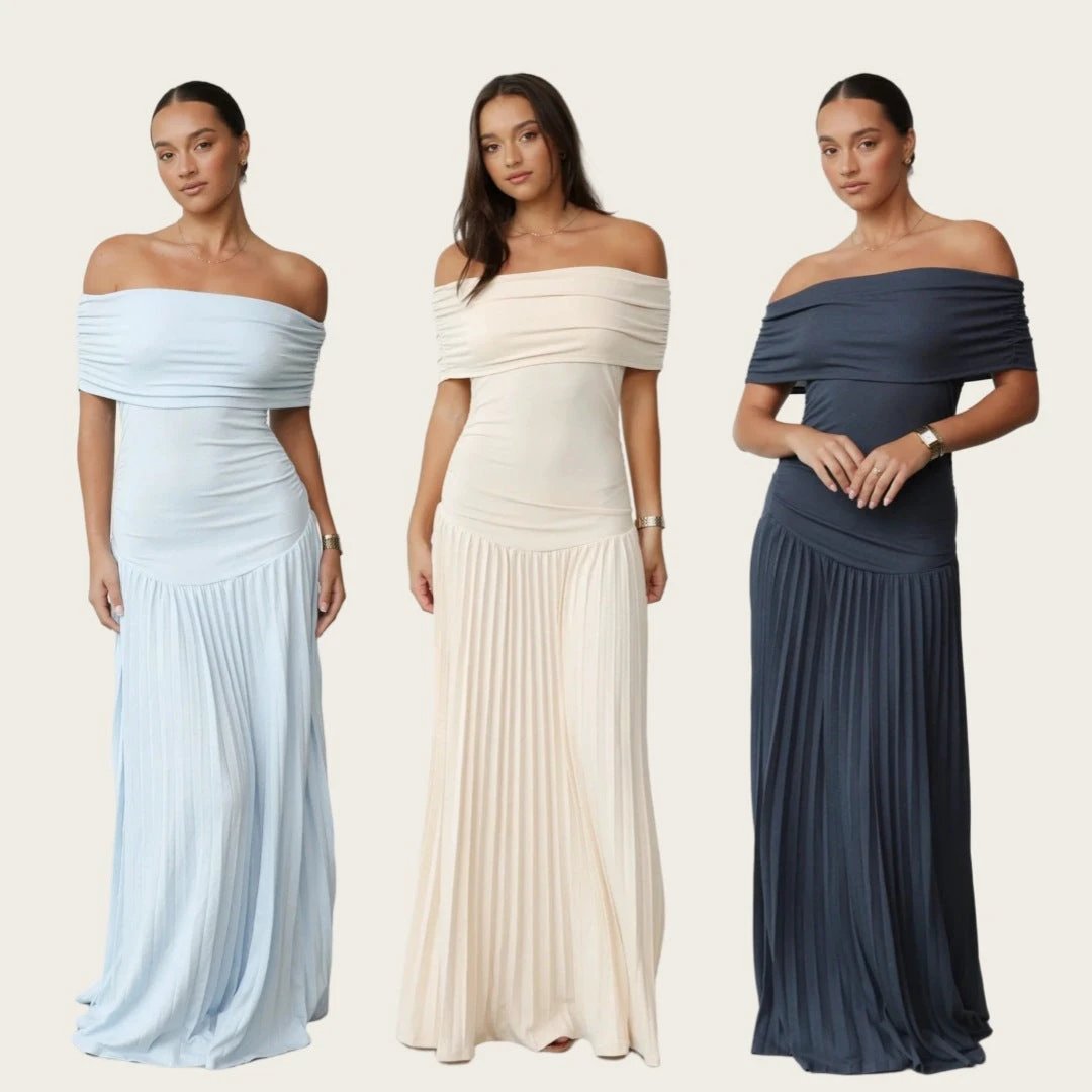 Off-shoulder Pleated New Versatile Dress by GJG Denim