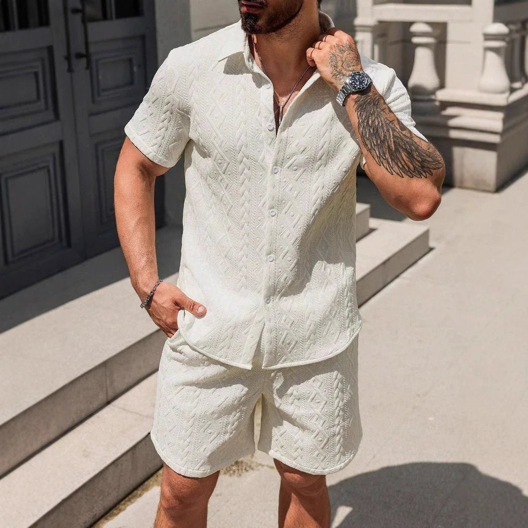 Men's Shirt Casual Loose Short Sleeves Shorts by GJG Denim