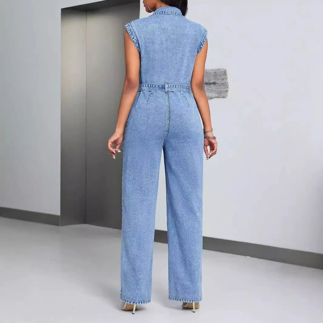 Denim Wear Sleeveless Casual Jumpsuit Trousers Jeans by GJG Denim