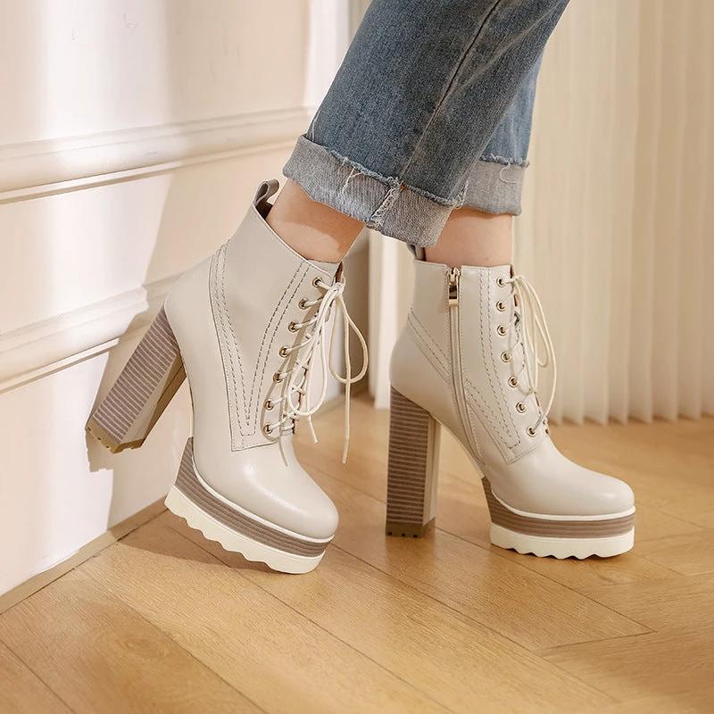 Women's Chunky Heel Waterproof Platform High Heel Boots by GJG Denim