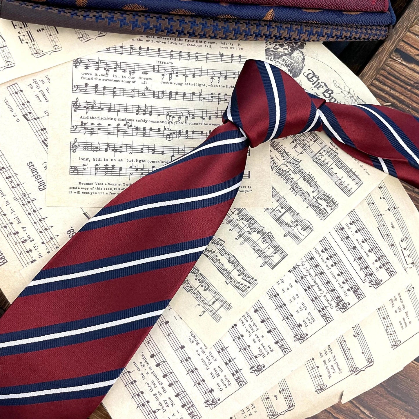 Men's Ties Retro Coffee Color Orange Red Striped Tie Hand Hit 8CM by GJG Denim