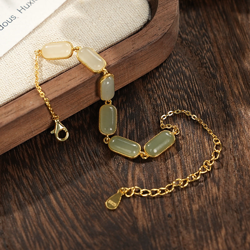 Silver Hetian Jade Gradient Bracelet Light Luxury Advanced by GJG Denim