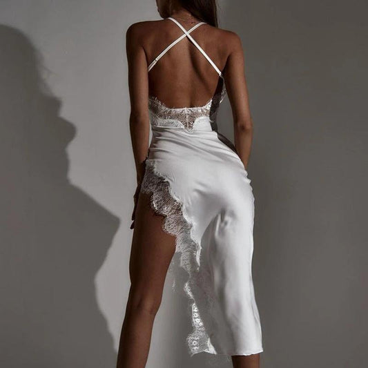 Backless Slim Fit Lace Sling Dress by GJG Denim