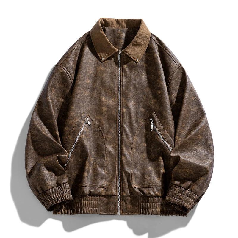 Men's Retro PU Leather Jacket by GJG Denim
