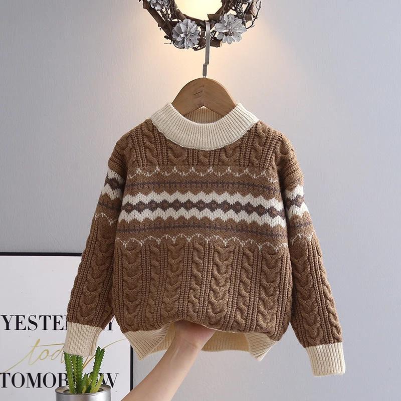 Children's Warm Color Matching Knitted Bottoming Shirt by GJG Denim