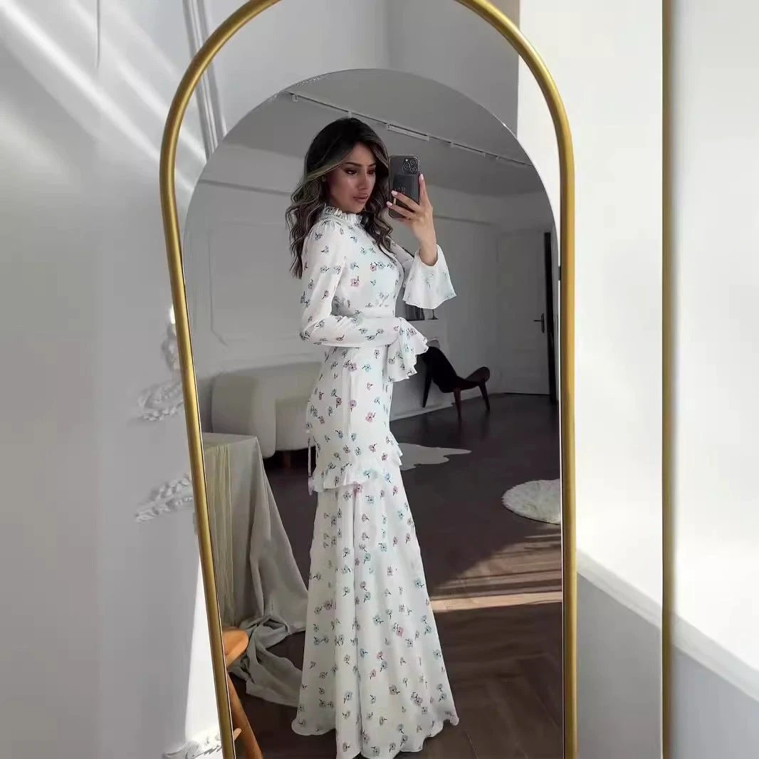 Gentle Floral Flounce Long Dress by GJG Denim