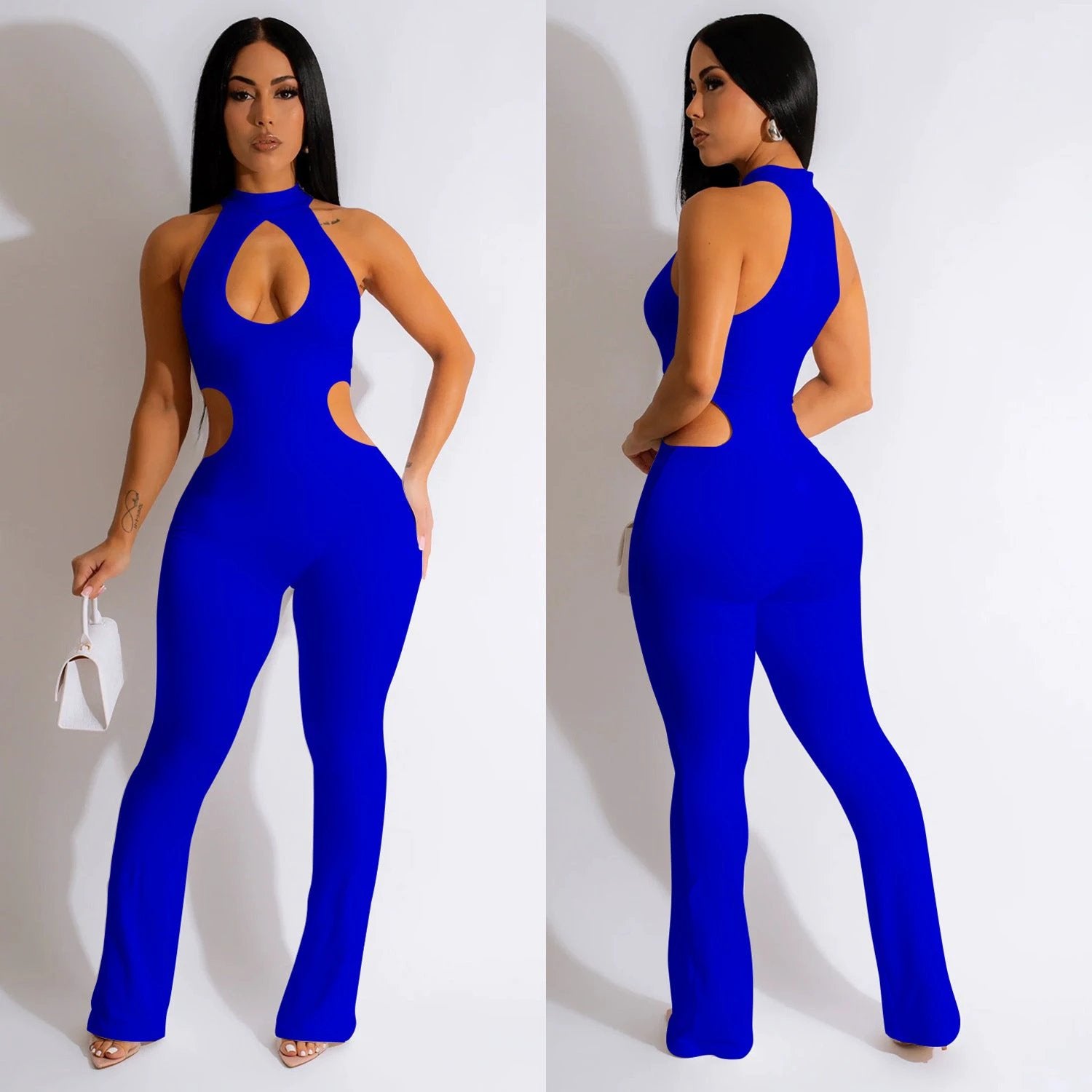 Women's Solid Color Sexy Halter Hollow-out Jumpsuit by GJG Denim