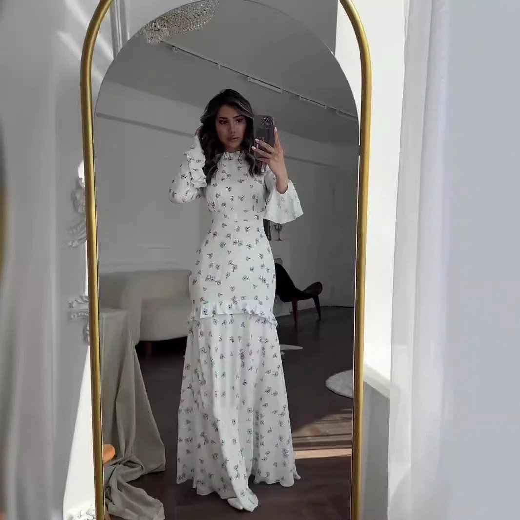 Gentle Floral Flounce Long Dress by GJG Denim