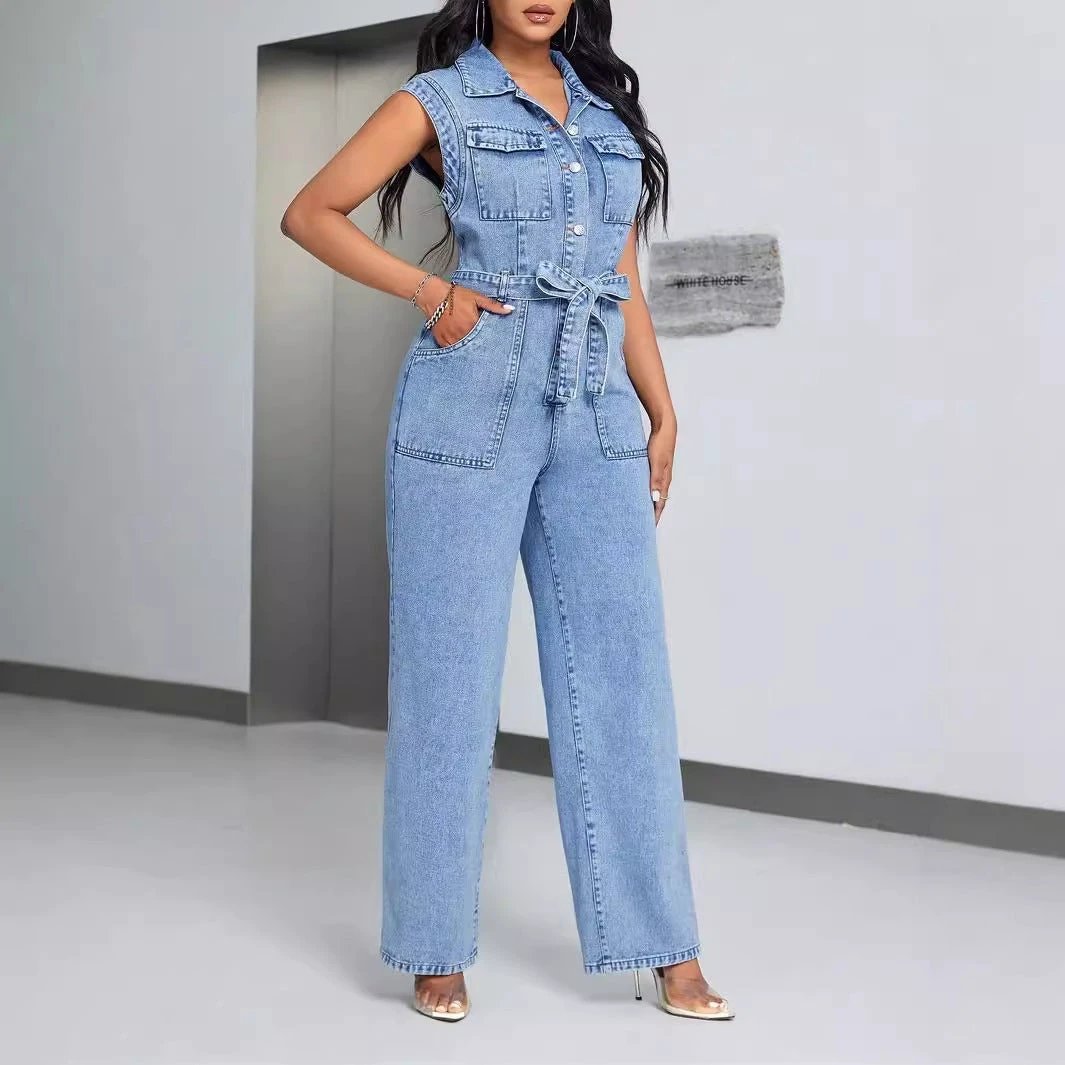 Denim Wear Sleeveless Casual Jumpsuit Trousers Jeans by GJG Denim