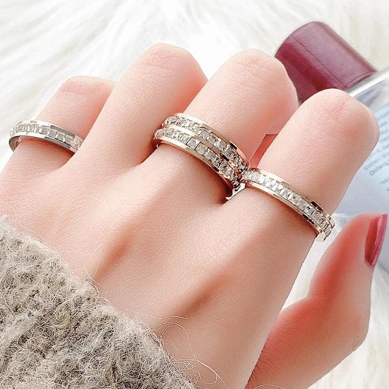 INS Rings Titanium Steel Couple Single And Double Row rhinestone Ring by GJG Denim
