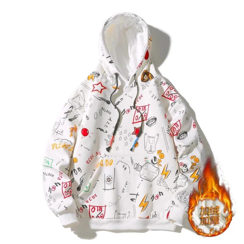 Men's Fleece-lined Graffiti Hooded Sweater by GJG Denim