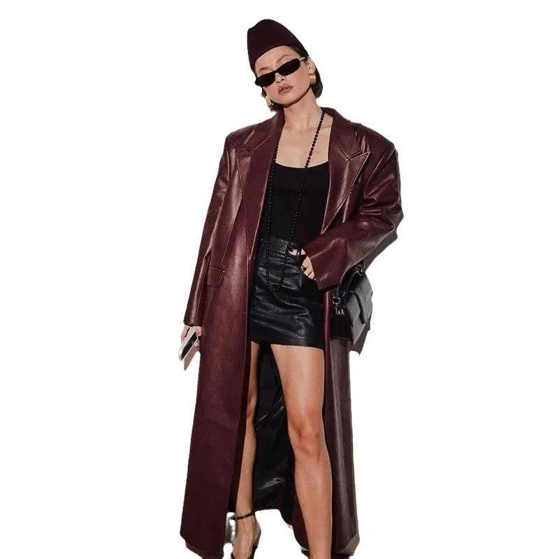 Elegant Retro Wine Red Jacket Trench Coat Women by GJG Denim