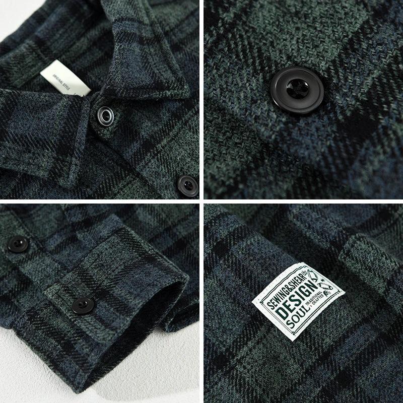 Men's Retro Plaid Long Sleeve Casual Shirt by GJG Denim