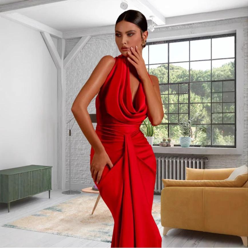 Sexy Slim Fit Slimming Halter Pendant Collar Backless Dress V-neck by GJG Denim