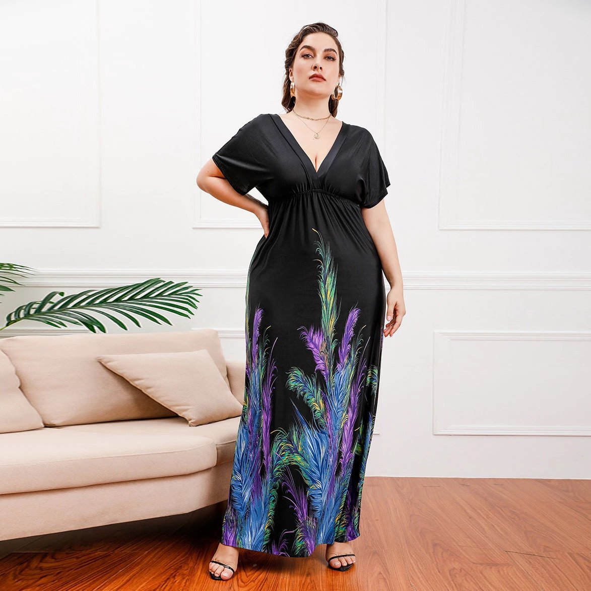 Plus Size Bohemian Girls Extra Long Extra Large Ice Silk Dress Holiday Beach Dress Midi Dress by Lady Ros