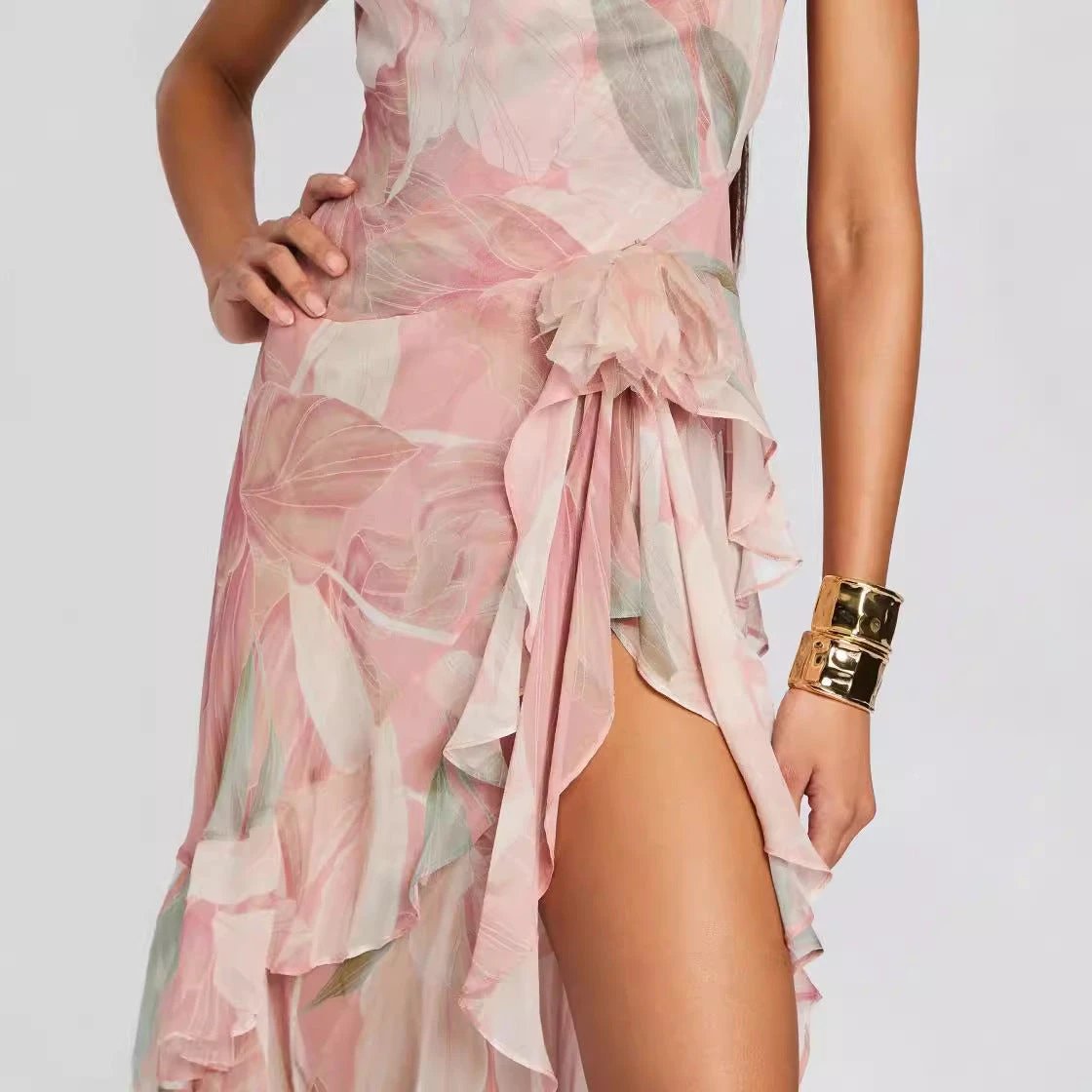 Women's Irregular Oblique Ruffled Skirt With Suspenders by GJG Denim