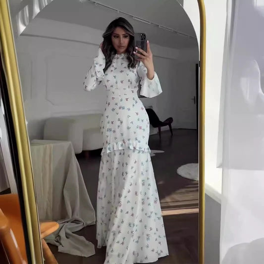 Gentle Floral Flounce Long Dress by GJG Denim