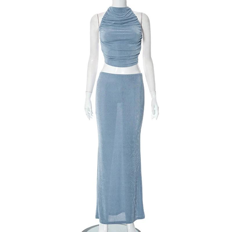 Sleeveless Halter Long Skirt Set by GJG Denim