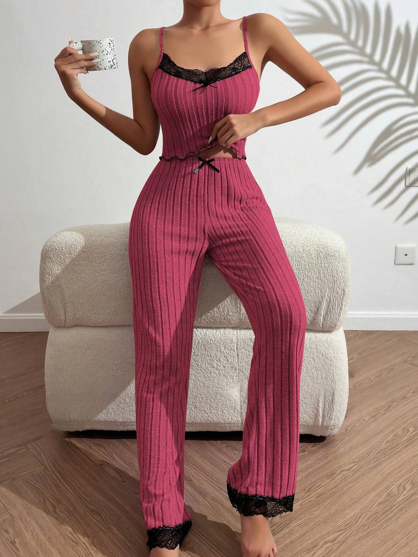 Love Sling Vest Pajamas Women Can Outer Wear Trousers Two-piece Suit by GJG Denim