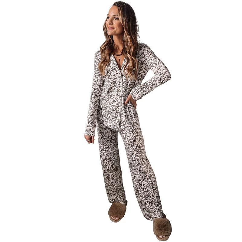 Leopard Print Pajamas Suit Women by GJG Denim