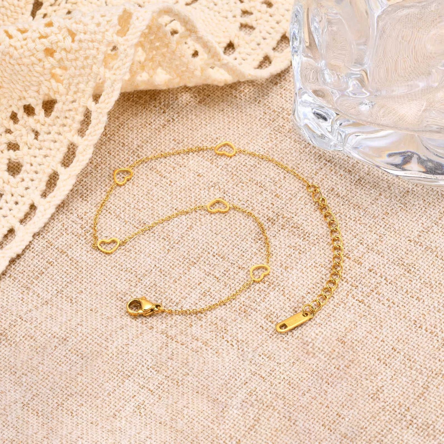 1 Piece Stainless Steel Five Hollow Heart Shaped Love Anklets by GJG Denim