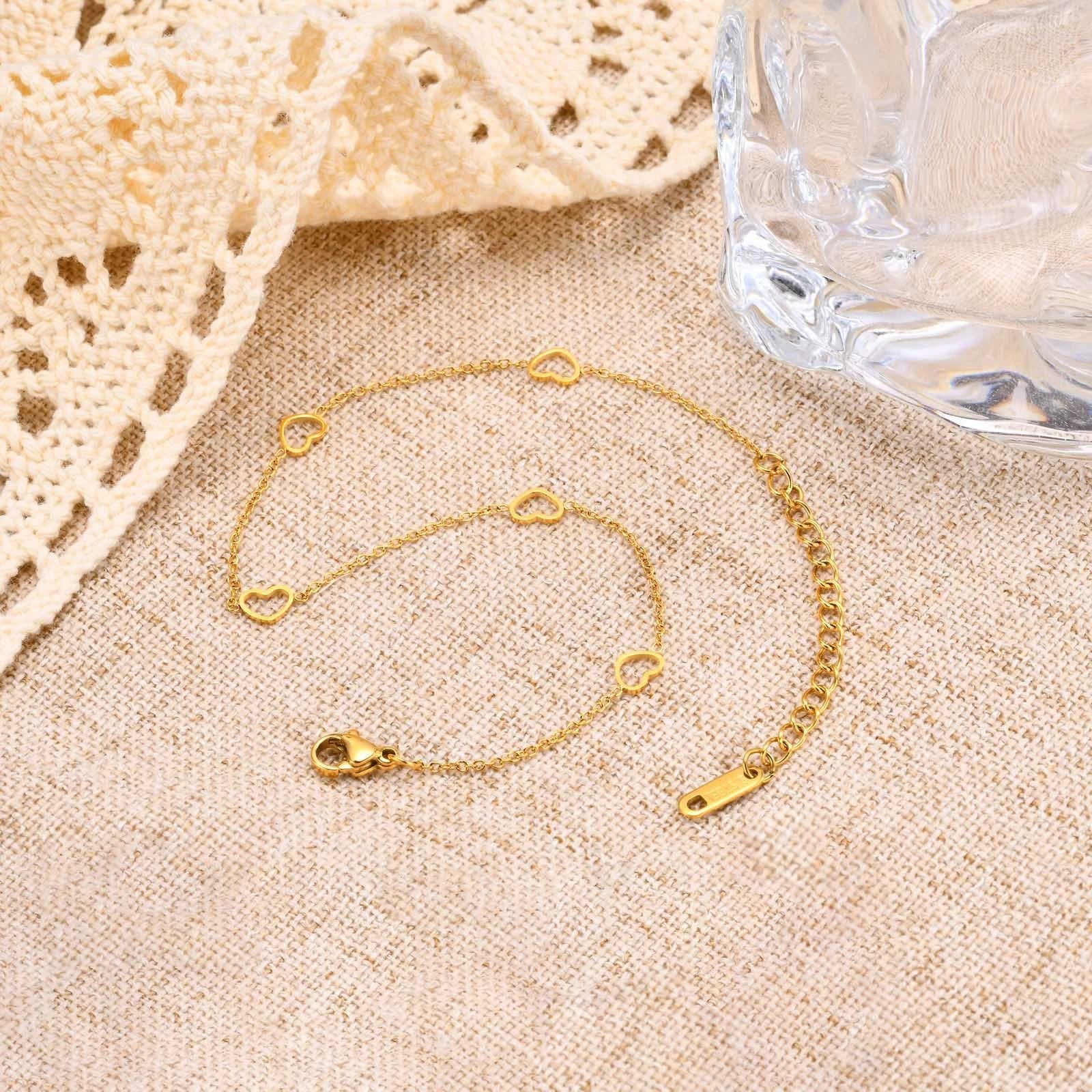 1 Piece Stainless Steel Five Hollow Heart Shaped Love Anklets by GJG Denim