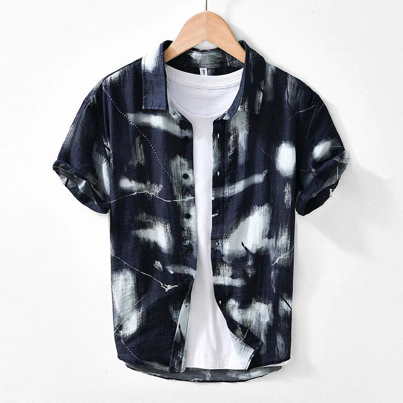 Men's Japanese Style Printed Short-sleeved Shirt by GJG Denim