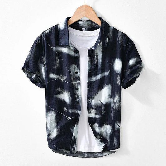 Men's Japanese Style Printed Short-sleeved Shirt by GJG Denim