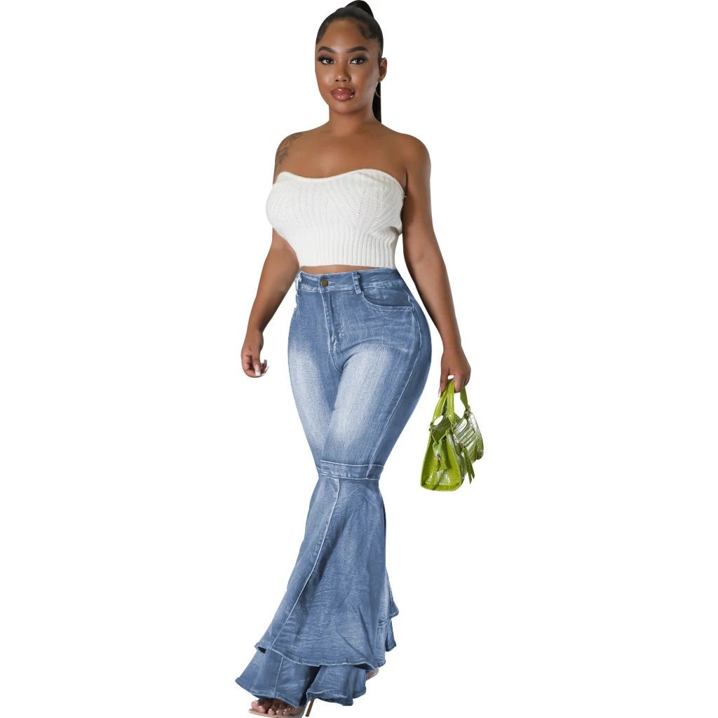 Wide Leg Denim Stretch Flared Pants by GJG Denim