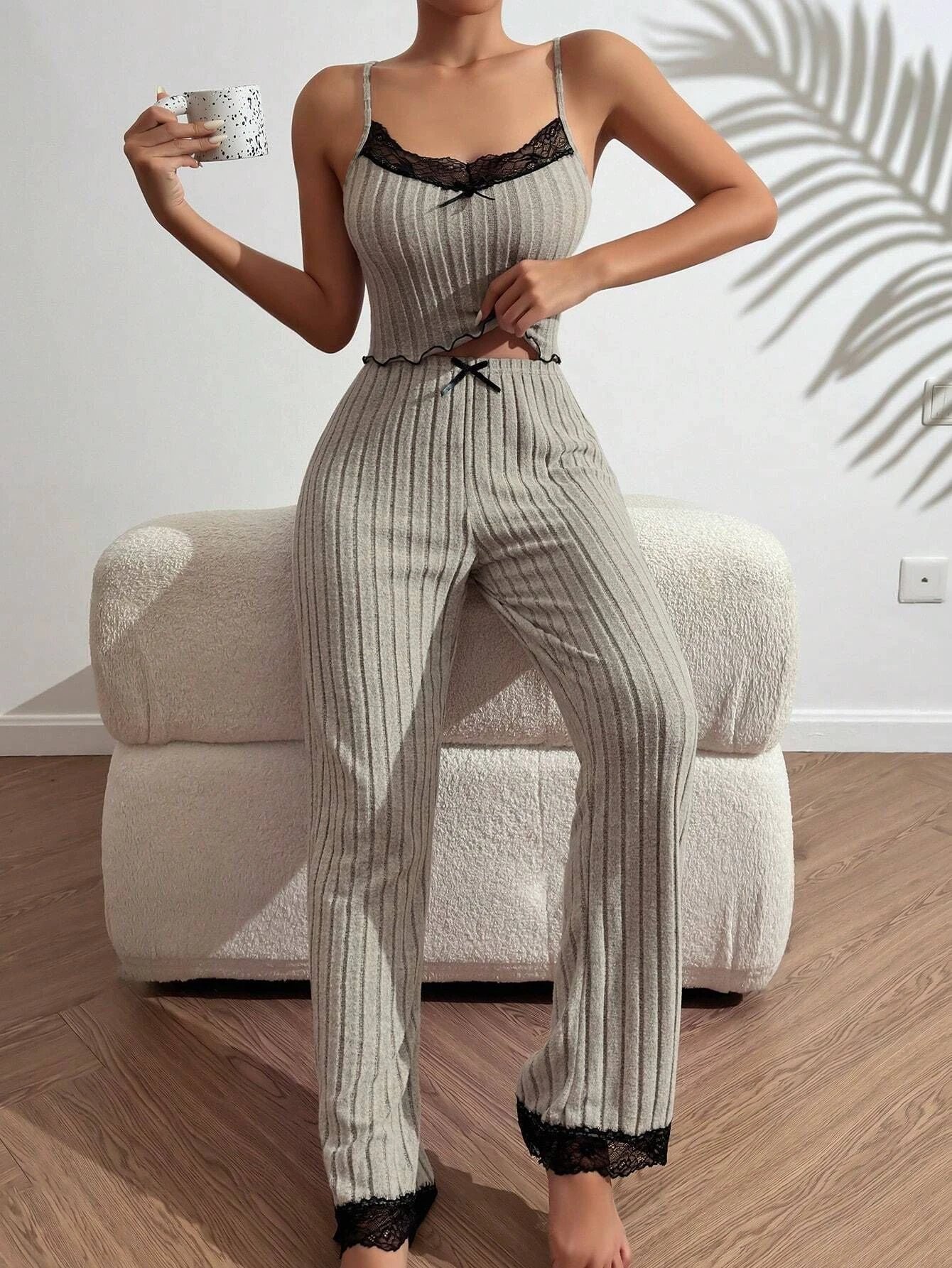 Love Sling Vest Pajamas Women Can Outer Wear Trousers Two-piece Suit by GJG Denim
