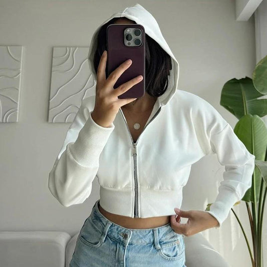 Women's Fashion Cardigan Zipper Hooded Long Sleeve by GJG Denim
