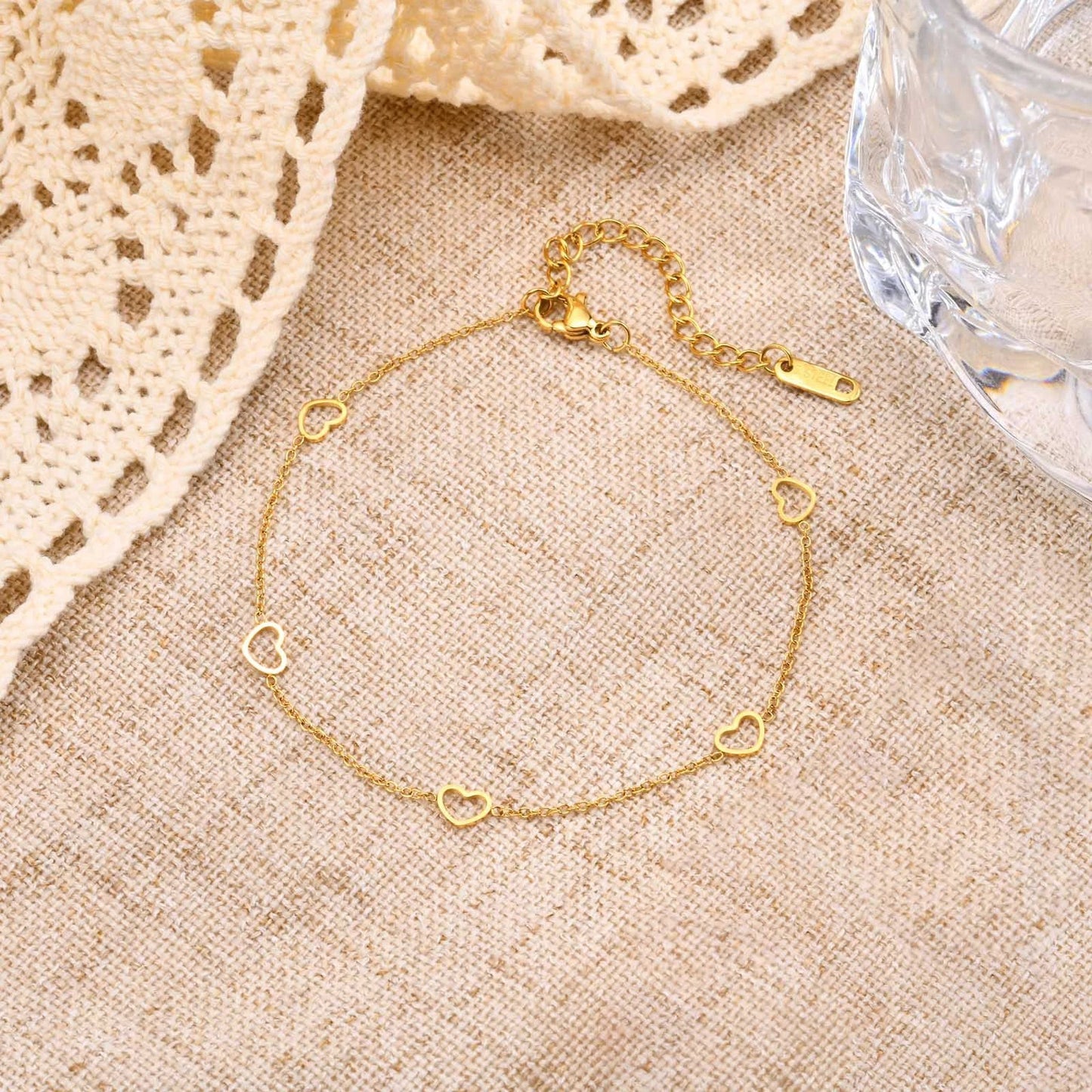 1 Piece Stainless Steel Five Hollow Heart Shaped Love Anklets by GJG Denim