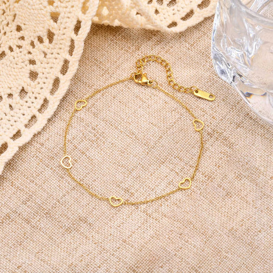 1 Piece Stainless Steel Five Hollow Heart Shaped Love Anklets by GJG Denim