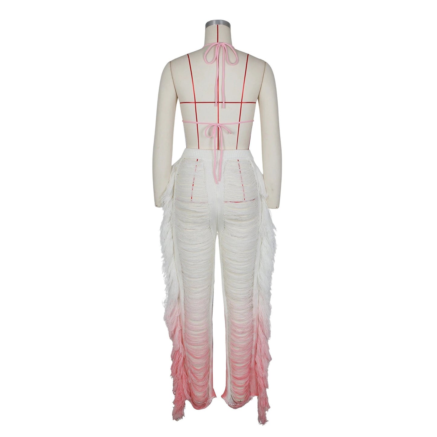 Gradient Beach Tassel Knitted Trousers Leisure Suit by GJG Denim