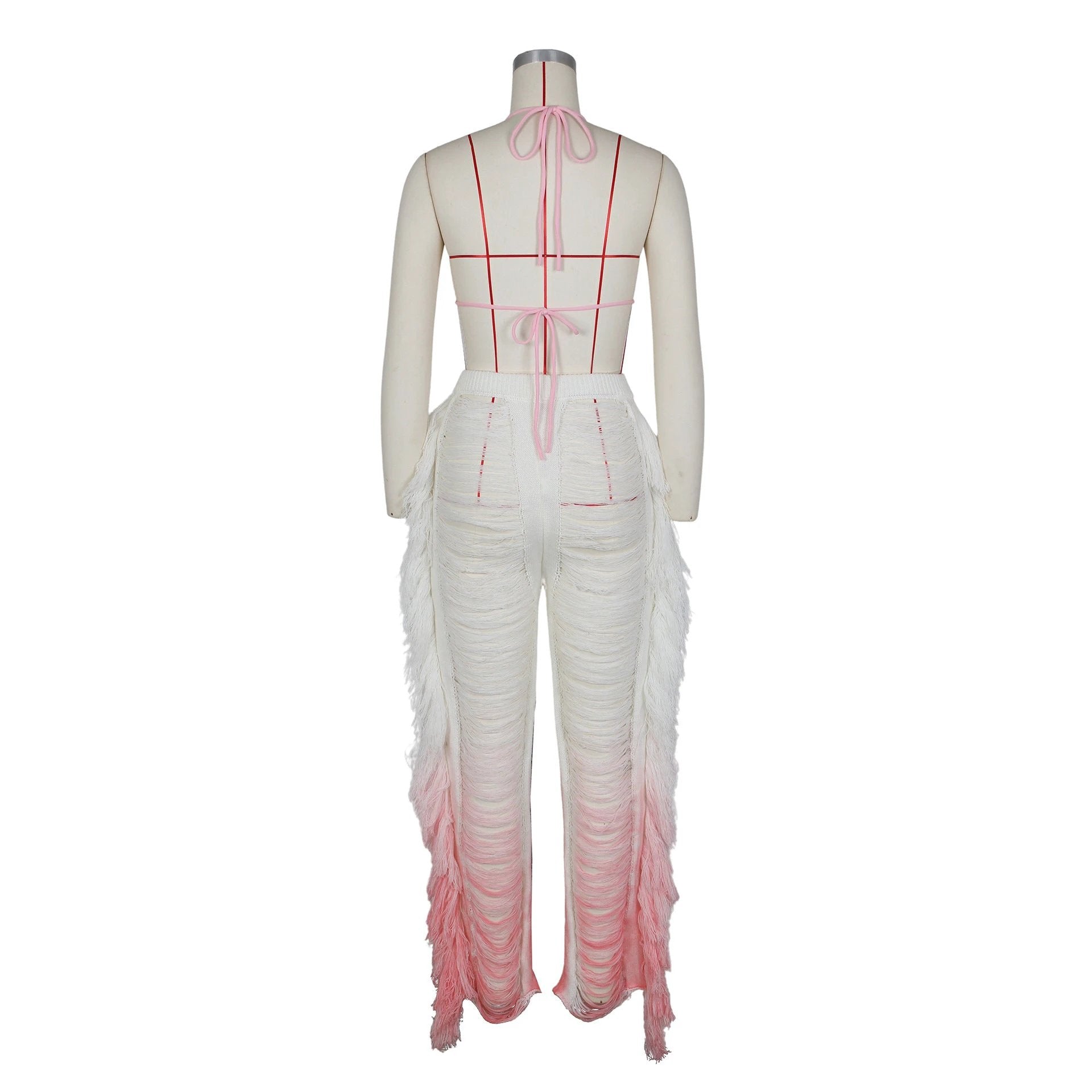 Gradient Beach Tassel Knitted Trousers Leisure Suit by GJG Denim
