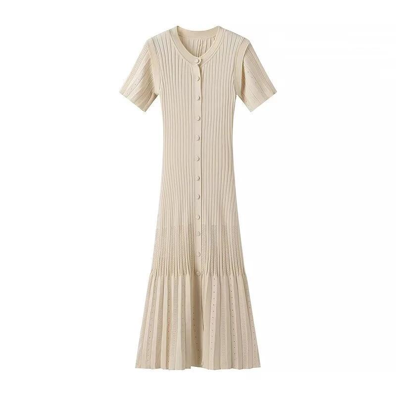 Women's Clothing Fashionable Knitted Single Row Dress by GJG Denim